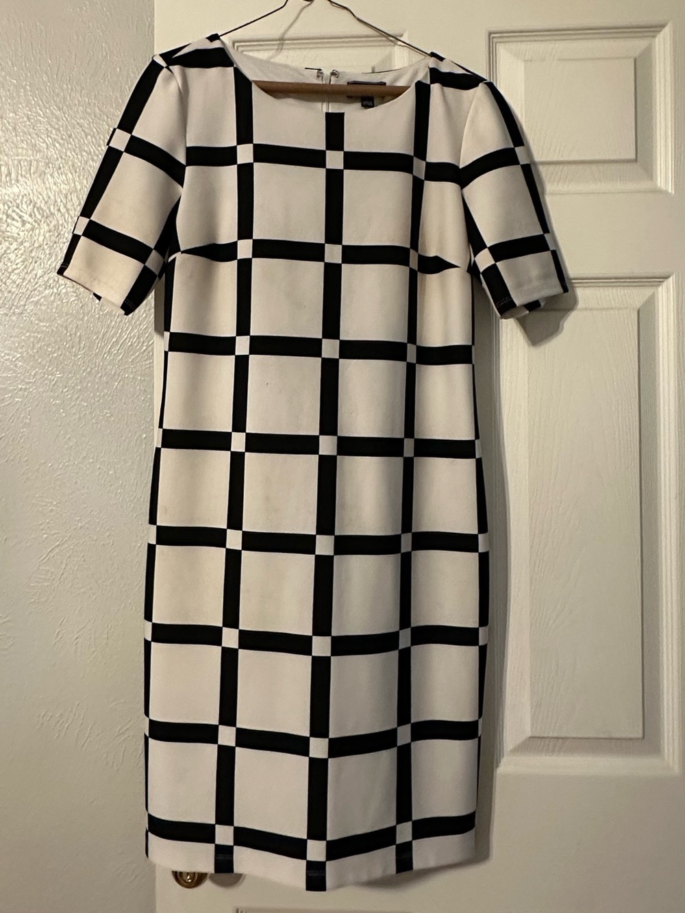 New York & Company Black and White Grid Midi Shift Dress